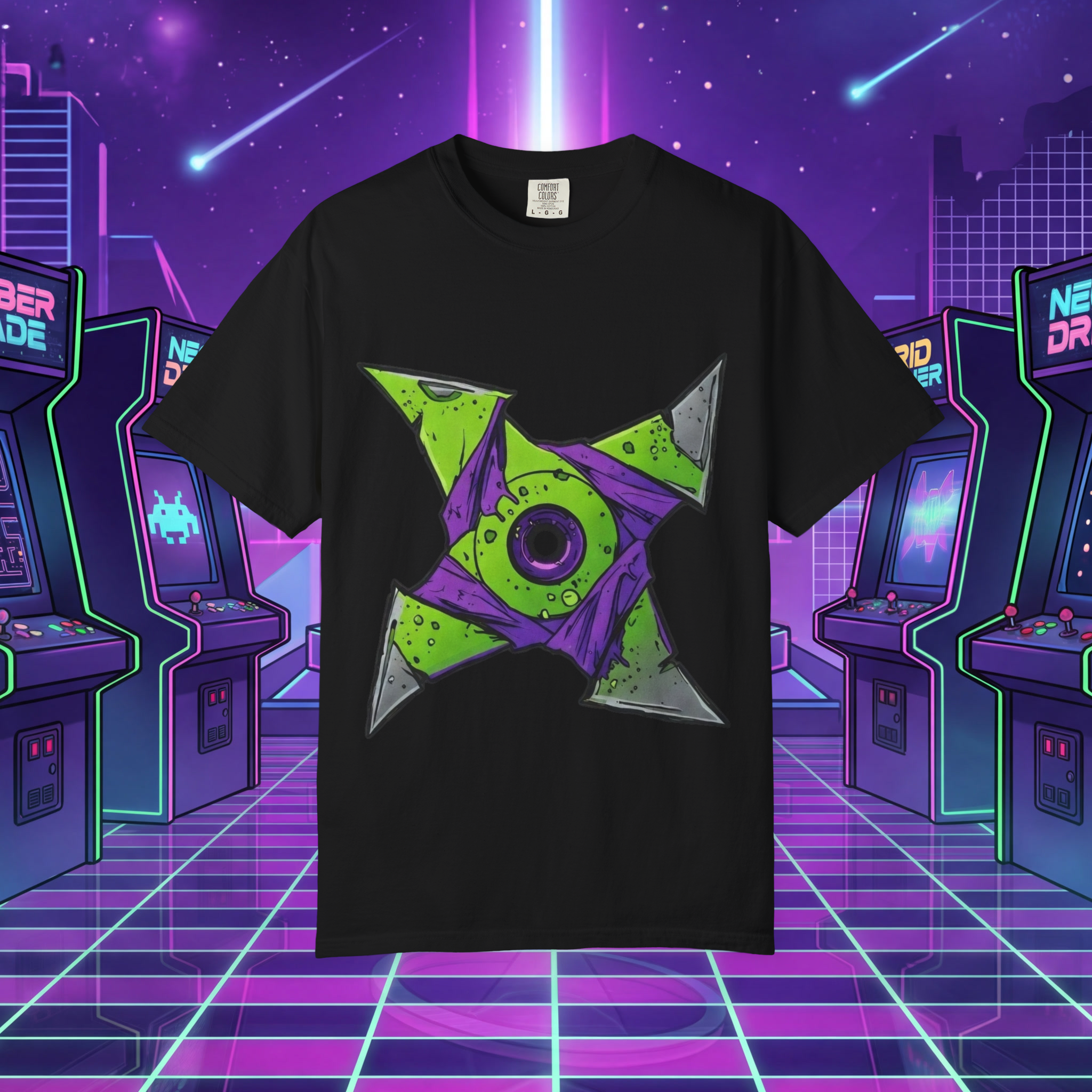 Zombie Shuriken Graphic T-Shirt — Neon Ninja Throwing Star Tee