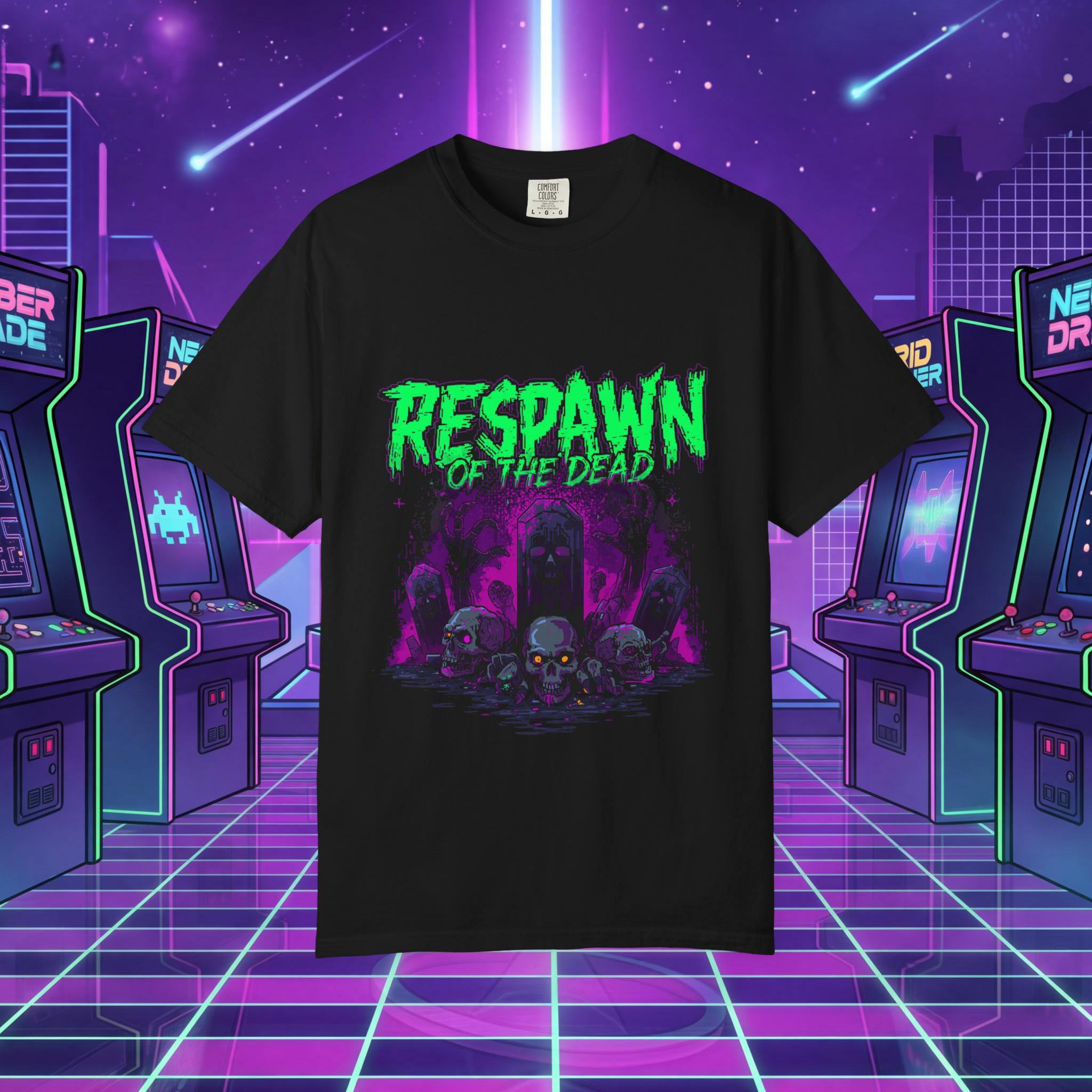 Respawn Skull Graveyard T-Shirt | Gamer Neon Horror Tee